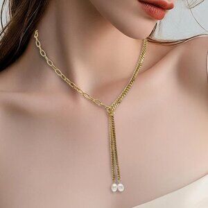 18k Gold Plated Stainless Steel Temperament Long Collarbone Chain Necklace